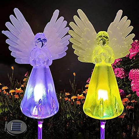 ZVO Solar Angel Lights, Outdoor Solar Pathway Lighting, LED Color Changing Angel Wings Crystal Stake Lights, Solar Powered Decorative Ornaments Grave Waterproof Lighting for Garden Lawn Yard(2 Pack) Cover