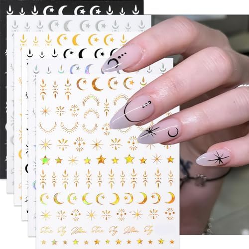 Star Nail Art Stickers Decals Laser Moon Nail Decals 3D