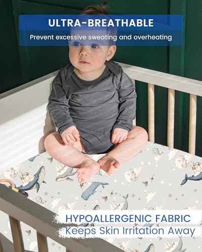 Image of Premium Fitted Baby Boy Crib Sheets for Standard Crib Mattress - Ultra-Soft Jersey Knit Crib Mattress Sheet, Safe and Snug, Durable, Stylish Crib Sheet, 28''x52''x9'' Extra Deep Pocket (Whale Dreams)