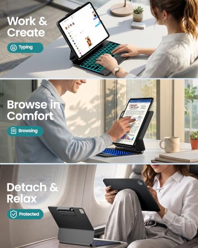 Image of typecase Edge+ Keyboard Case for iPad Air 13 inch(M4 /M3 /M2, 2026 /2025 /2024) & iPad Pro 12.9 inch(3 /4 /5 /6th Gen), Ultra-Slim Detachable Case, Portrait & Typing Modes, 11-Color Backlight, Magnetic Stand, Black