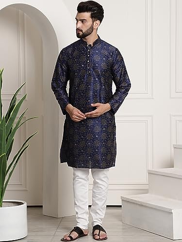 Image of SOJANYA (Since 1958 Men's Silk Blend Printed Kurta and Churidar Pyjama Set
