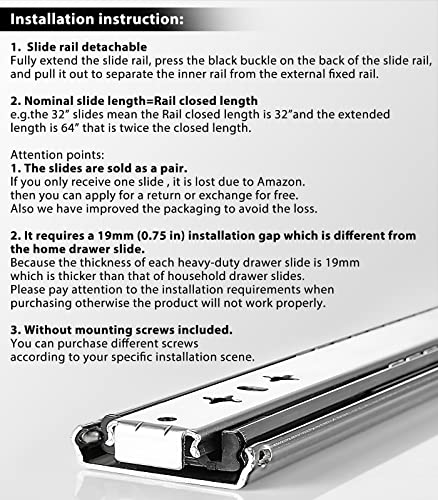 Yenuo Heavy Duty Drawer Slides Full Extension 12 14 1618 20 22 24 26 28 30 32 34 36 38 40 Inch Side Mount Ball Bearing Metal Rails Track Guide Glides Runners 250 Lbs 1 Pair (14 Inch, Without Lock) #TOP5