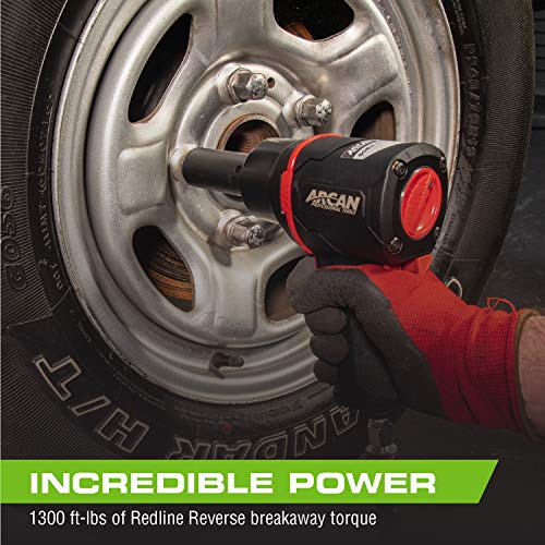 Arcan 1/2” Lightweight Pneumatic Push Button Air Impact Wrench, 1300 ft/lbs of High Torque, Twin Hammer, Composite, with Variable Speed Trigger (A41311)