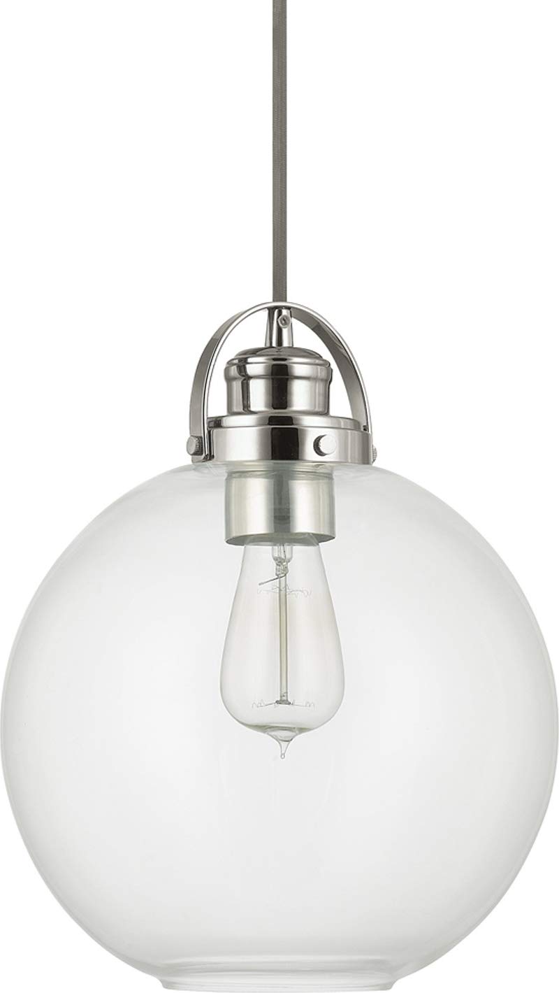 Capital Lighting 4641PN-136 Dean Urban/Industrial Clear Glass Globe Pendant, 1-Light 100 Watt, 13" H x 10" W, Polished Nickel