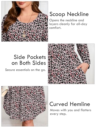 Image of AusLook Women's Plus Size Long Sleeve Midi Dress Casual Empire Waist Loose Flowy Dresses A-Line Boho Long Dress with Pockets