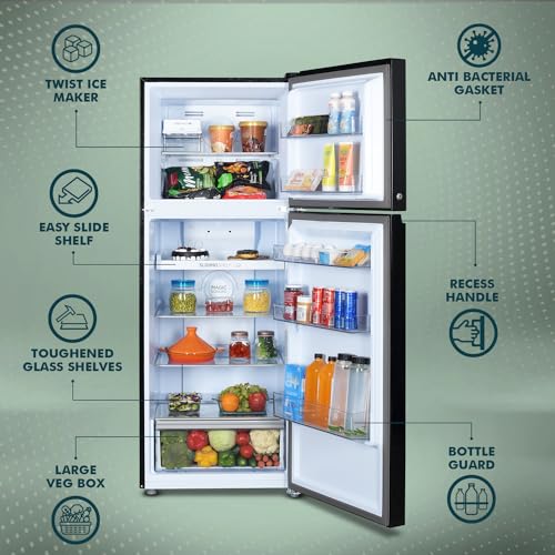 Image of Haier 328 L, 3 Star, Convertible 10-in-1, Triple Inverter & Dual Fan Motor Technology, Frost Free Double Door Refrigerator (HEF-333BG-P, Black Glass)