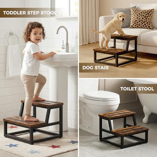 Image of Step Stool, NomNest 2 Step Wooden Ladder Metal Foot Stool Wide Kitchen Stool Helper for Toddler Adults Seniors, Ladder Chair for Home Bedside Bathroom Sink Potty