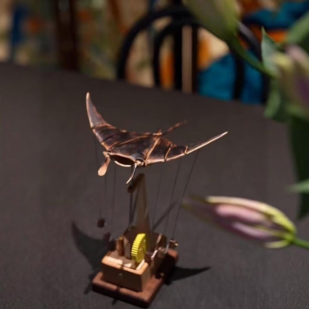 Automaton elettrico Manta Ray Automaton in legno fatto a mano aggiornato - movimento realistico di nuoto, decorazione unica per scrivania oceano per casa ufficio