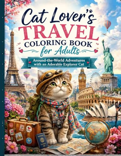 Cat Lover's Travel Coloring Book for Adults: Around-the-World Adventures with an Adorable Explorer Cat image 2