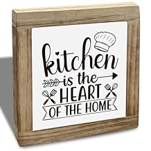 Kitchen Is The Heart Of The Home Sign, Home Kitchen Tabletop Decor, Rustic Wooden Plaques Signs, Dining Room Shelf Decoration, Decorative Wood Sign