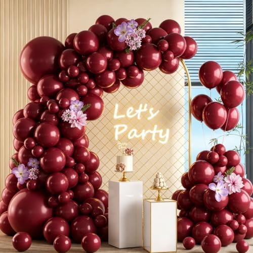 Luftballon Girlande Wein Rot, 105 Stück 5 10 12 18 Zoll Wein Rot Ballon Girlande Geburtstag Set, Weinrote Bordeaux Luftballon Hochzeit Dunkelrote Latex Ballons für Geburtstag Jubil