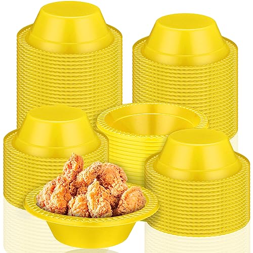 Lallisa 12オンス イエロー 使い捨てプラスチックボウル デザートカップ アイスクリーム スナック サラダ スープ フード サービングボウル パーティー 記念品 ピクニック用 100個