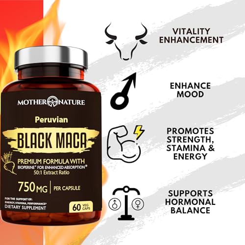 Image of MNO Black Maca Root 50:1 750mg Organic Peruvian Maca, 60 Vegan Capsules | Organic Peruvian maca supplement for men with high potency energy, mood & performance support, vegan and non-GMO formula