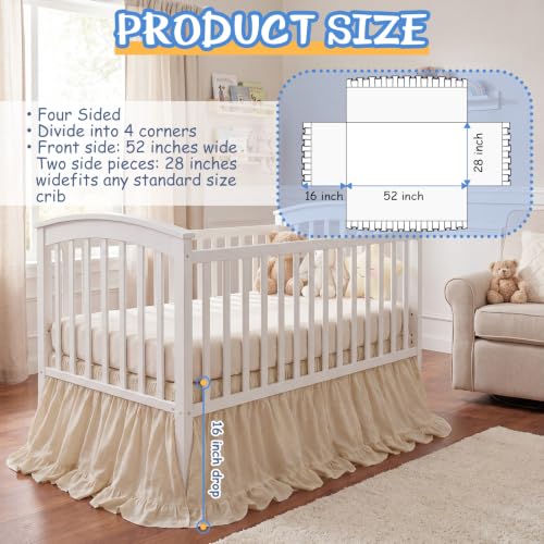 Image of Hahafelt Beige Crib Skirt for Baby Girls Boys, 100% Washed Cotton Bed Skirt