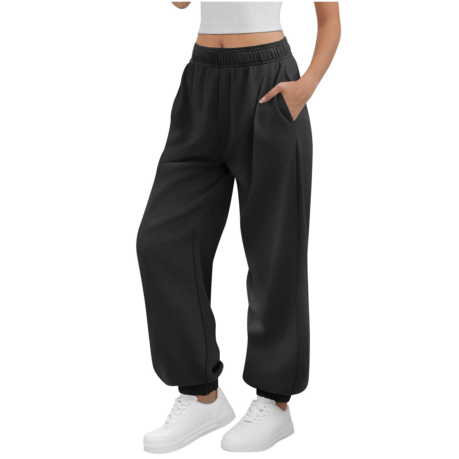 Yourumao Women's #03 Black Jogging Bottoms For Sweatpants Baggy Joggers Lounge Pants Tracksuit Bottoms Elasticated Waist Trousers Black L