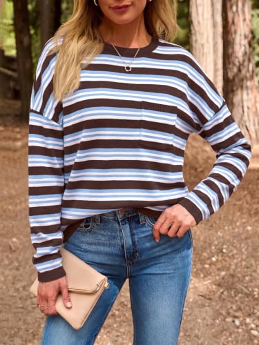 Image of LILLUSORY Womens Striped Lightweight Sweaters 2026 Fall Fashion Outfits | Ladies Trendy Long Sleeve Tops, Work Shirts, Cozy Knit, Office Crewneck Pullover, Cute Teacher Clothing, Old Money Clothes