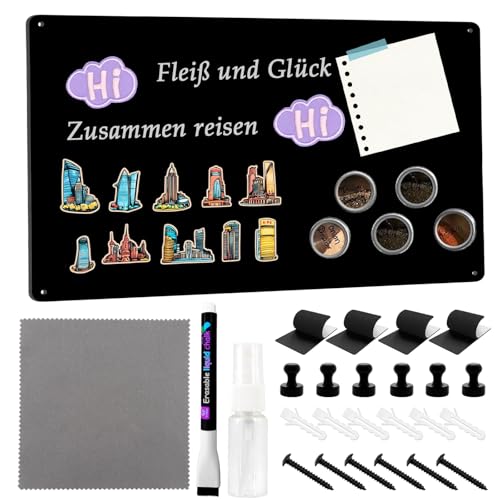 42x30cm Magnettafel Schwarz Metall Magnettafel Bohren oder selbstklebende Montage Multifunktionale Magnetboard zum Präsentieren von Fotos Notizen Gewürzgläsern geeignet für Zuhause Büro Küche