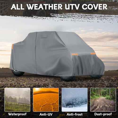 Image of Waterproof UTV Cover Compatible with Kawasaki TERYX 4 Doors | 6 Layers Outdoor Cover with Cotton Liner, Air Vents, Door Zipper and Windproof Buckles for Rain Snow Dust Protection