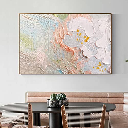 Abstract Canvas Wall Art Pink And White Abstract Painting Canvas For Living Room Abstract Paint Print Turquoise Blue White Yellow Green Abstract Picture Abstract Texture Painting 16X24Inch No Frame #TOP8