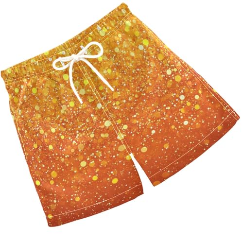 Pigsaly Boys Swim Trunks Sunset Gradient Flashing Orange Golden Yellow Glitter Boys Board Shorts Swimsuit Swimwear 3T