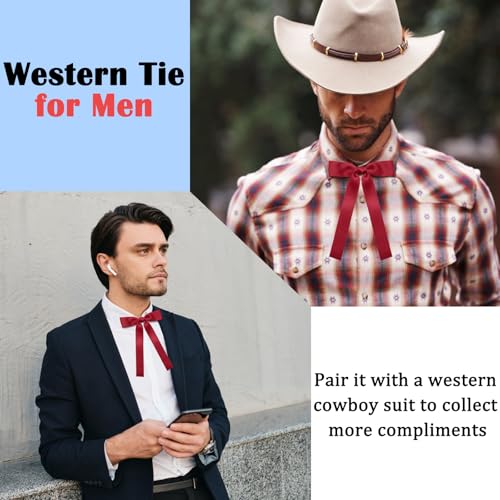 Image of Luckyvestir Western Bow Ties for Men Women, Black /Red Colonel Satin Ribbon String Bow Tie for Costume Uniform