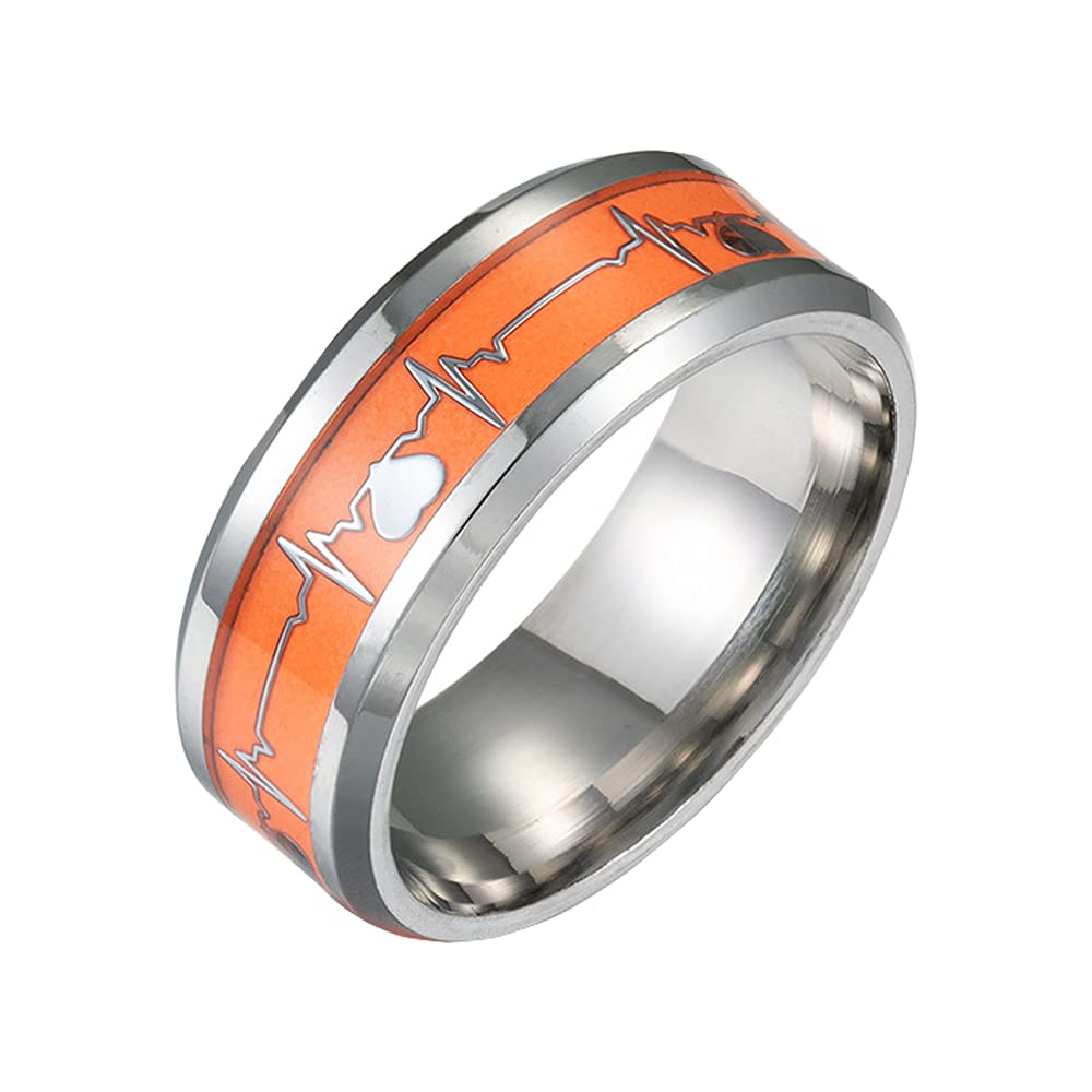TIDOOTIDOO Jewelry 1pc ECG Heart Shape Luminous Ring Glowing in Dark Couple Rings For Friends Gift Stainless steel Jewelry