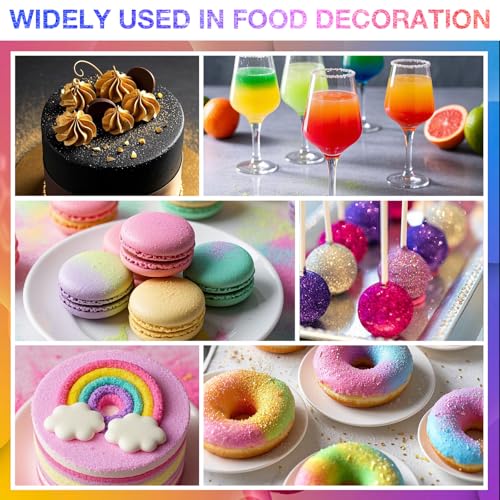 Essbarer Glitzer set 6 x 3g, 6 Farbenset Glitzerpuder Backglitzer für Getränke, Geschmacklos Essbare Glitzerpulver, Glitzer für Liköre, Cocktails, Torten, Pralinen, Dessertdekorationen