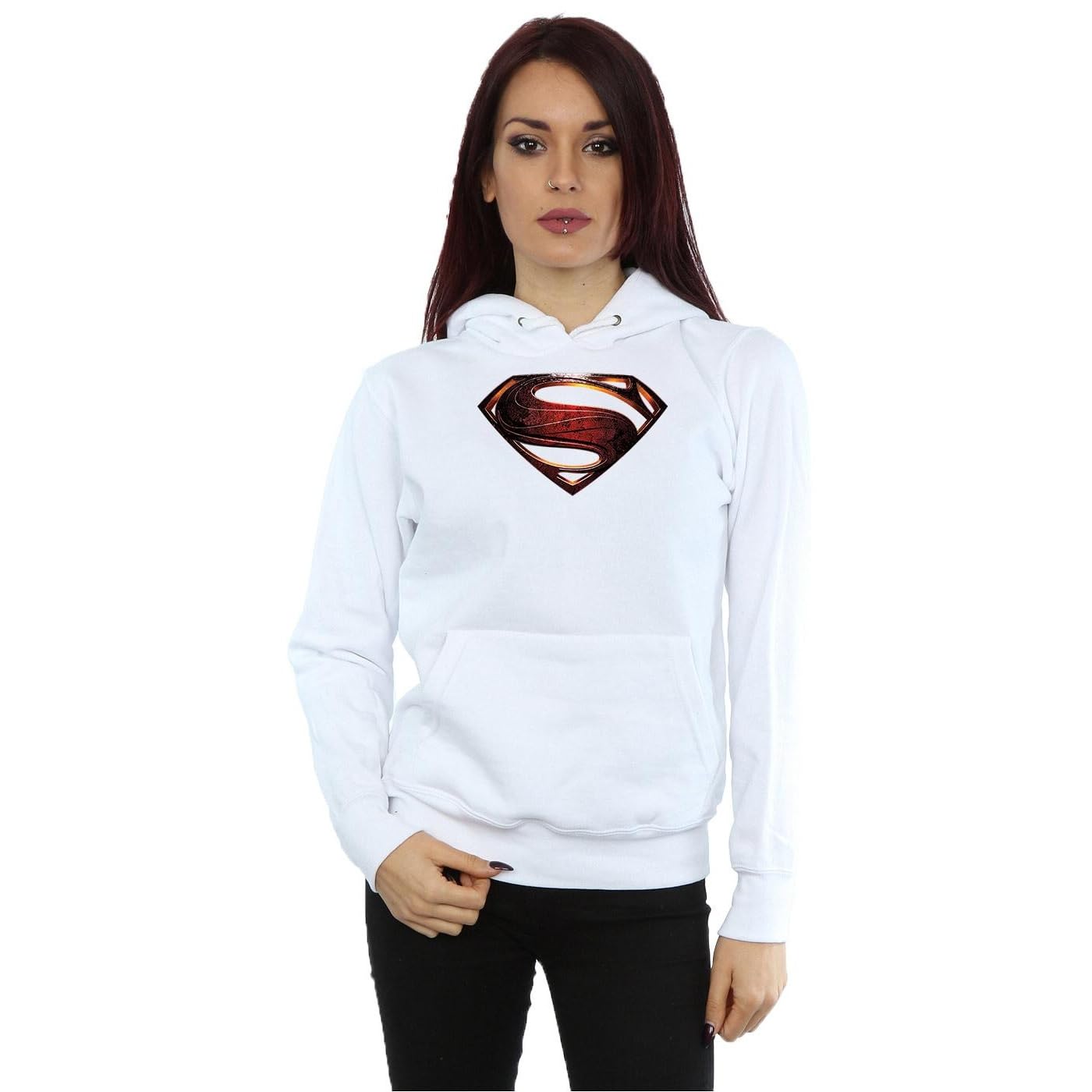 DC Comics Women's Justice League Movie Superman Emblem Hoodie Medium White