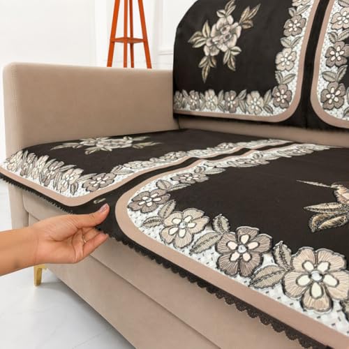 Image of Homerz Premium 'Luxe Series' Sofa Cover | Holland Velvet Fabric | Smooth Finish | Anti-Slip Fleece Backing Couch Protector (Royal, 5 (3+1+1) Seater, Seat Cover with Backrest)