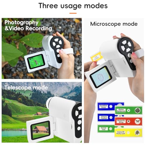 Image of LongReal 1000X Handheld Microscope for Kids with 2'' LCD Screen 6 Adjustable LED Lights Portable Microscope USB to PC