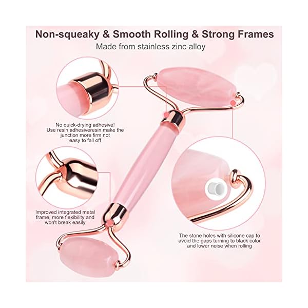 Gua Sha Rosenquarz Stein Set Jade Roller Gesicht Guasha Schaber Gesichtsroller Massagewerkzeug Massagegerät für Face… – Bild 3