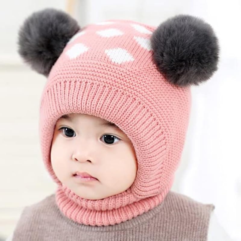 Image of Unisex Toddler Winter Hat Monkey Caps - Fleece Lined Baby Hat with Scarf Earflap Hood - Skull Caps for Kids
