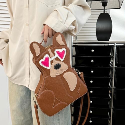 IAMUHI Women Cute Patchwork Dog Puppy Shaped Crossbody Shoulder Bag PU Leather Handbag Unique Novelty Animal Purse2