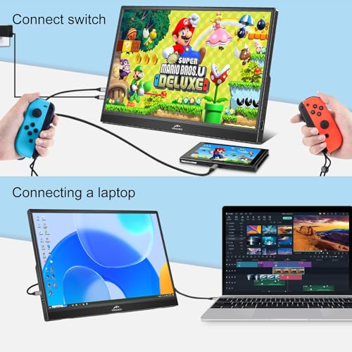 Image of Kenowa Touchscreen Portable Monitor 14 Inch, HDR 1080P IPS Screen External Display with USB C HDMI and Speakers & Stands, Travel Monitor for Laptop Phone PC Mac Xbox PS4 Switch