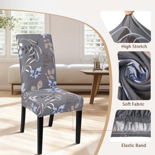 Image of SearchI Dining Room Chair Covers Set of 6, Stretch Printed Kitchen Chair Slipcovers Removable Washable Parsons Chair Covers Protector for Dining Room, Hotel, Ceremony (Flower Pattern4)