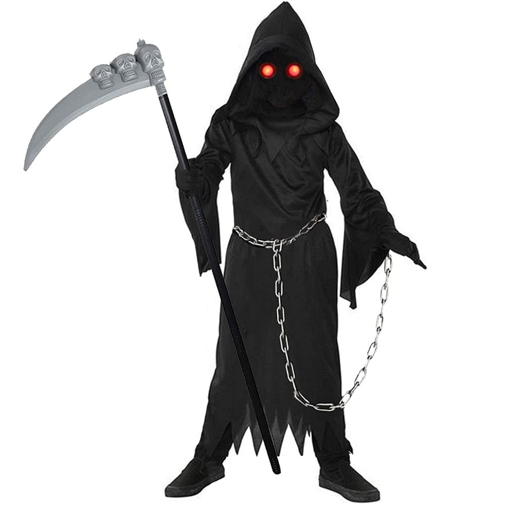 Buy Grim Reaper Halloween Costume for Kids,Glowing Eyes Creepy Phantom