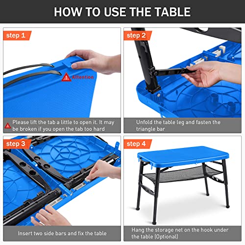 Small Folding Camping Table Portable - Adjustable Height Table With Collapsible Stool And Mesh Layer Foldable Table Lightweight With Carry Handle For Outdoor Hiking Camp Bbq Picnic Beach Cooking(Blue) #TOP2