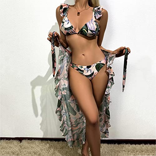 Bikini 3 pièces vert ajustable taille L doté d'une jupe imprimée - 2