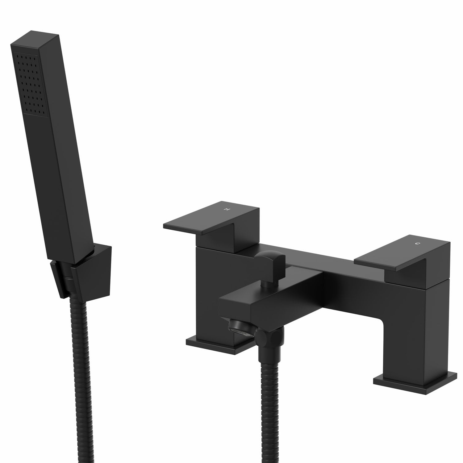 Architeckt Black Architeckt® Ibbardo Bathroom Bath Shower Mixer Tap Handset Hose Attachment Square Twin Lever Handle For Bathtub Modern,