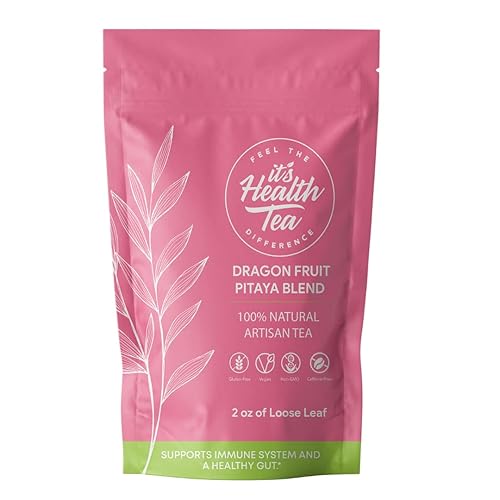 Té Pitaya de fruta del dragón para apoyo inmunológico e intestinal con fruta del dragón, piña y mucho más. ¡Hoja suelta de 2 onzas con 30 bolsas de