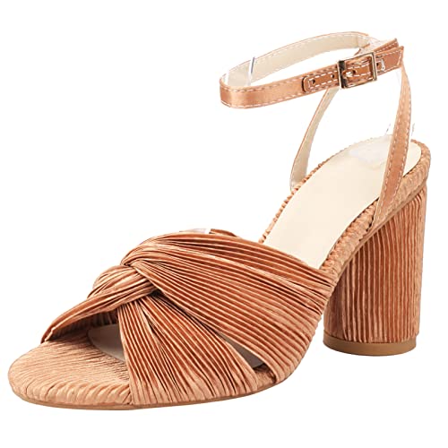 Sandales spartiates marron Lizoleor à lacets et talon bloc peep toe élégant