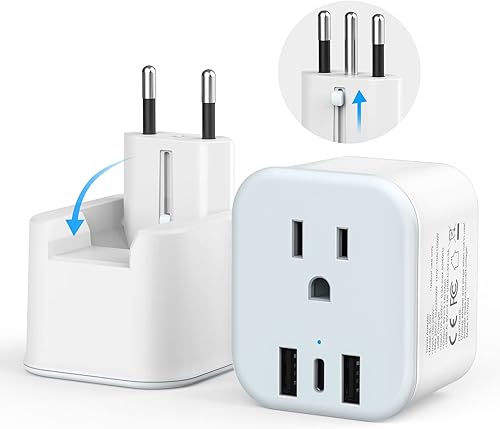 Adaptador de enchufe de viaje europeo Adaptador de enchufe de alimentación internacional plegable con USB-C, tipo CL 2 en 1 adaptador de enchufe