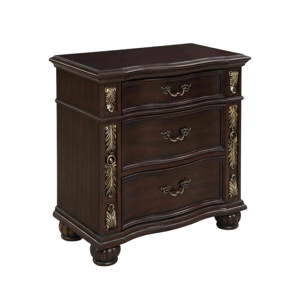Furnifact Brown 3-Drawer Nightstand, Solid Wood Construction, Sturdy Design, Smooth Drawer Operation, Spacious Storage, Elegant Bedroom Décor