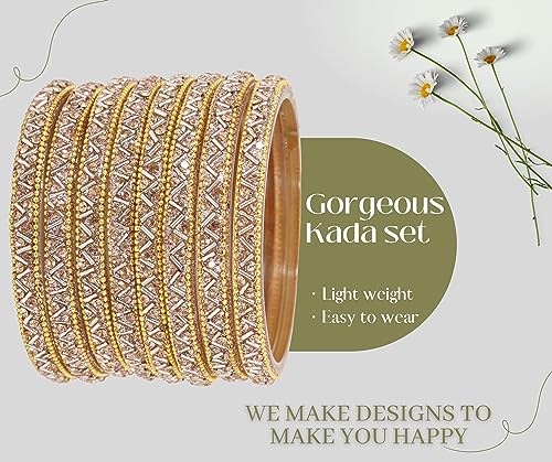Image of NMII Glass Bangles Set For Girls and Women Studded Zircon Gemstone and Beads I women bangles I (Pack of 8)
