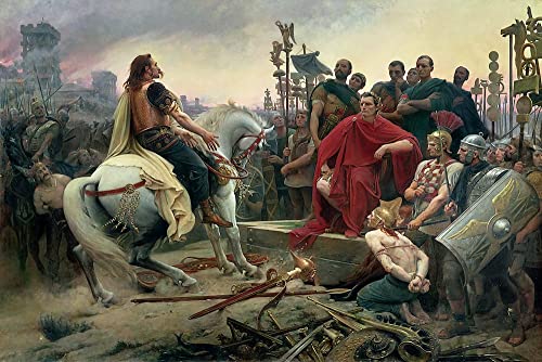 FROZBI Leinwandbilder Bild Poster Kunstdrucke Ölgemälde Vercingetorix wirft seine Arme zu den Füßen von Julius Cäsar von Lionel Noel Royer für Wanddekoration 60x90cm