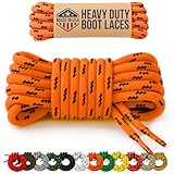 Mercury + Maia Honey Badger Boot Laces, USA Made Indestructible Shoelaces, Round Heavy Duty Bootlaces for Work & Hiking, Orange, 54 in (1p)
