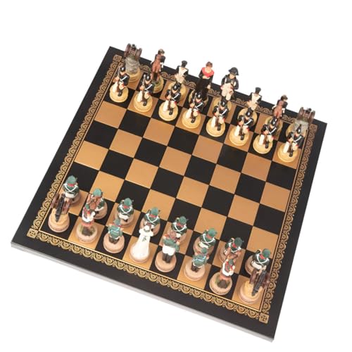 Napoléon en Russie échiquier cuir et jeu d'échecs historique peint à la main