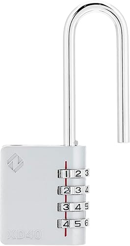 Miniatura 2 de XD40L Candado combinado de grillete largo de 4 dígitos, gris, paquete de 1