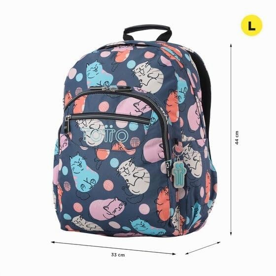 TOTTO - Mochila Escolar Adaptable a Carro, Modelo Acuareles, Capacidad 20 L, Bolsillo para Pc 14", 2 Bolsillo Botella, Espaldar Ergonómico con Flujo de Aire, Correas en S, Estampado Missi Multicolor