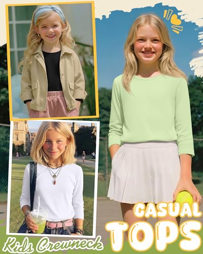 Image of 4 Pack Girls 3 /4 Sleeve T Shirts Kids Crewneck Elbow Sleeve Casual Tops Solid Basic Cute Teen Tees 5-14Y